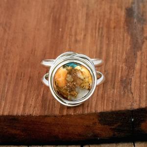 Oyster Copper Turquoise Double Band <b>Ring</b> in 925 Sterling Silver Handmade Statement Jewelry Gift - Product Image 2