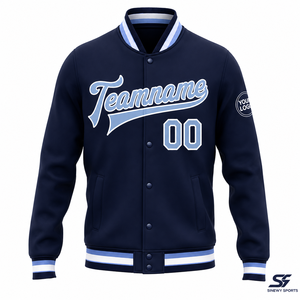 Veste de baseball universitaire bleu marine pour homme SINEWY SPORTS, style preppy, boutonnée, avec nom et numéro d'équipe personnalisés - Product Image 2