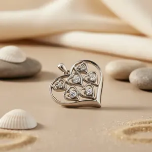 Pendentif en argent 925 avec diamant en forme de cœur pour femme, bijoux cadeau - Product Image 3