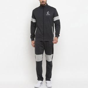 Mens Two Tone <b>Black</b> and Grey Full Zip Tracksuit Set with Logo Printed Jacket and Jogger Pants - Product Image 1
