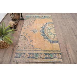 Turkish 3.5x6.4 ft Rug, Accent Vintage Rug, <b>Yellow</b> Bordered <b>Wool</b> Rug - Product Image 1