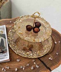 Antique Resin Eco-Friendly Handmade Cake Stand with 2 Tire Light <b>Pink</b> Golden Border Resin Silicone Mold for Cupcake <b>Chocolate</b> - Product Image 2