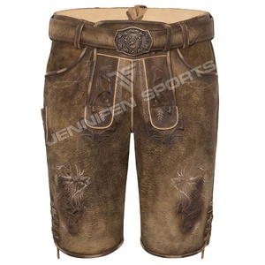 Tradicional hombres Lederhosen corto cuero de vaca genuino bordado frontal botones cierre lados y bolsillos traseros con presillas para cinturón - Product Image 1