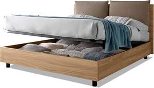 Cama Matrimonial con Contenedor 140x195 cm, HECHO EN ITALIA, Cabecero Acolchado con Cojín y Rejilla de Láminas, Madera de Roble EVERGREENWEB - Product Image 2