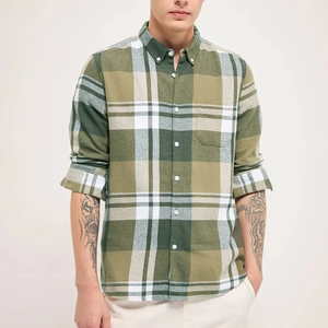 Chemises en flanelle à carreaux foncés décontractées pour hommes, manches longues, coton - Product Image 4