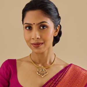Vintage Gold-Plated Silver Crown Short Temple <b>Necklace</b> Green <b>Ruby</b>-White Stones Religious Ethnic Style for Women's Wedding Gift - Product Image 1