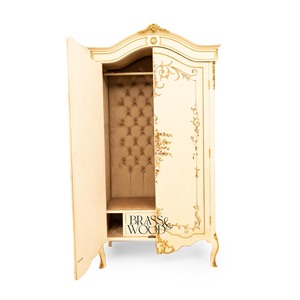 Armoire de style français luxueuse en crème avec des sculptures élégantes en feuille d'or et des motifs floraux peints à la main pour la décoration de chambre de palais - Product Image 2
