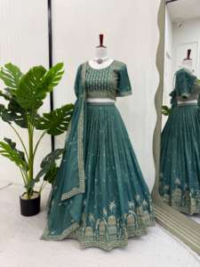 ไมโคร lehengha ถึงขนาด44 foux gorgette ด้ายทำงานกับลำดับ9มม. ภายใน choli-ผ้า lehenga choli หรูหรา - Product Image 3