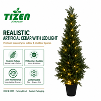 Arbre de cèdre artificiel de 120 cm avec lumière LED, plante artificielle en pot, pot noir, matériau PE résistant aux UV, pour l'intérieur et l'extérieur