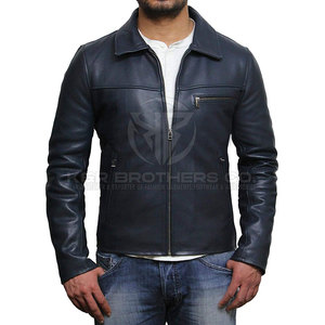 Blouson aviateur vintage en cuir pour homme col montant logo avant respirant hiver design élégant cuir véritable souple - Product Image 3