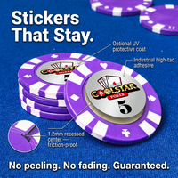 Jetons de poker en argile vierges 14g, 8 rayures, 40mm, 7 couleurs, avec bâtonnets, logo personnalisé, pour casino et salle de poker, directement de Chine