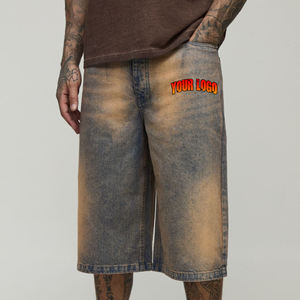 Ropa de calle de alta calidad, corte holgado, longitud larga, pantalones cortos lavados sucios, logotipo bordado personalizado, pantalones cortos ligeros de moda para hombres - Product Image 4