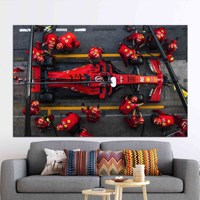 Tableau mural sur toile encadrée Art Déco Charles Leclerc Ferrari Formule 1, motif panoramique pour décoration murale de chambre de garçon