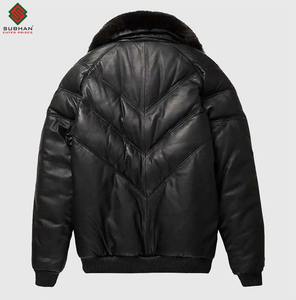Men's <b>Synthetic</b> <b>Leather</b> Casual Winter V-Bomber Jacket | Solid | Zipper | Wool Lining | High Quality <b>Leather</b> | Classic Durable - Product Image 2