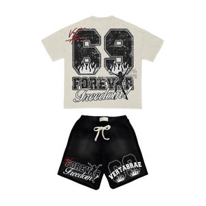 Wholesale Custom Logo Terry Fabric Casual Two-Piece Summer <b>Men's</b> <b>T</b>-<b>Shirt</b> and Shorts Set - Product Image 1