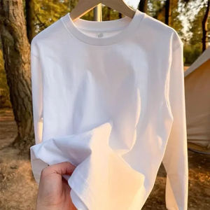 Pure Cotton <b>Long</b> <b>Sleeve</b> <b>White</b> Casual Fashionable Versatile Round Neck Base Layer <b>Top</b> For Spring Autumn/winter Wholesale - Product Image 1