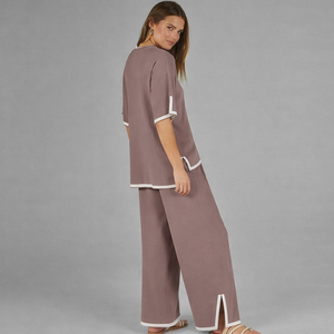 Conjunto de Punto Premium para Mujer, Top de Corte Holgado de Moda y Pantalones de Pierna Ancha, HECHO EN INDIA, Informal, Sólido y Holgado para Primavera/Verano - Product Image 2