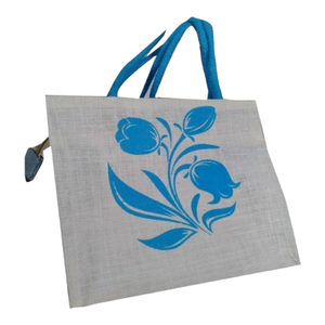 Bolsas de compras de yute personalizables de alta calidad Patrón de tela de origen indio crudo pequeño y esquema de color - Product Image 3