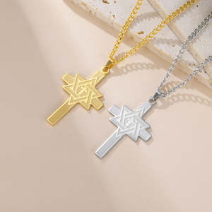 Collier Croix Étoile Style Vintage David Plaqué Or 14K avec Pendentif Gravé en Moissanite, Bijou Amulette Religieuse, Cadeau pour Homme - Product Image 3