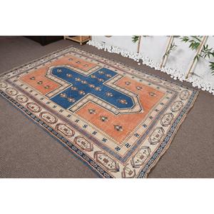 Alfombra de 5.6x7.9 pies, Alfombra Turca Vintage, Alfombra Ombré Azul y Naranja - Product Image 4