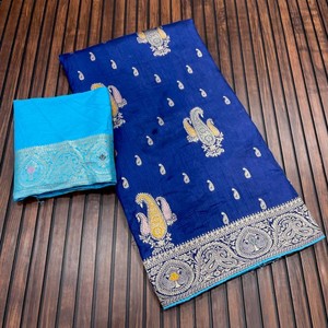 Saree en soie Banarasi Dola de haute qualité avec motif mangue complexe en tenue traditionnelle Jacquard Weave Premium - Product Image 2