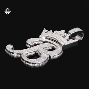 Custom <b>B</b> Pendant Necklace with Moissanite Iced Out Crown Diamond for Men & Women Hiphop Rapper Jewelry Gift Metal Alloy Material - Product Image 3