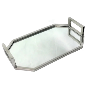 Bandeja de vidrio para servir, marco de Metal dorado brillante, bandeja decorativa brillante, bandeja redonda multitarea de calidad superior para servir - Product Image 2