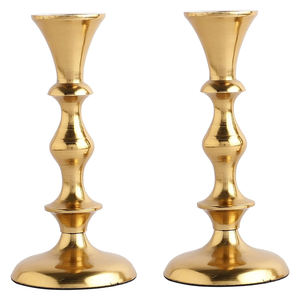 Juego de 2 portavelas de aluminio fundido con exportador de acabado dorado de portavelas de mesa para decoración de restaurante y Hotel en casa - Product Image 1