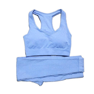 Conjunto de yoga sin costuras para mujer, conjunto de entrenamiento de gimnasio, mallas de cintura alta y Sujetador deportivo, ropa deportiva para correr - Product Image 1