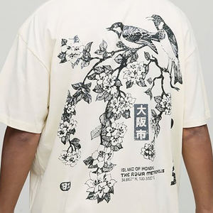 Summer Wear Custom Made Men Oversize Extended Neck Blossom Floral Osaka Graphic T-Shirt Oversized 100% Cotton Heavy Weight Shirt - Product Image 6