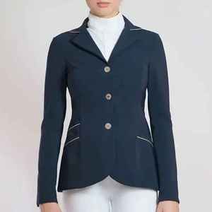 Veste d'équitation personnalisée pour femmes, bleu marine, avec logo, en coton et polyester, pour concours de dressage et de saut d'obstacles, vente en gros - Product Image 1