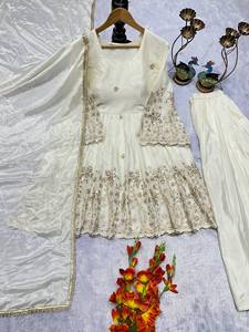 NEW DESIGNER REVERSER MODERN STYLE PARTY WEAR PALAZZO FANCY DUPPATA EMBROIDERY WORK HEAVY CHINON <b>SILK</b> for WEDDING DIWALI Zain - Product Image 5
