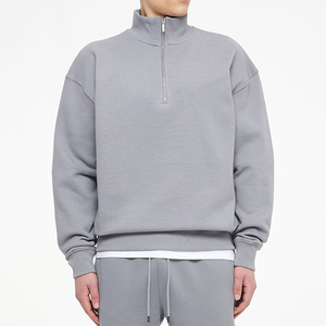 OEM personnalisé couleur bloquée vente en gros épaule tombante 100% coton surdimensionné pull 1/4 quart de pull demi-fermeture éclair basics sweat - Product Image 2