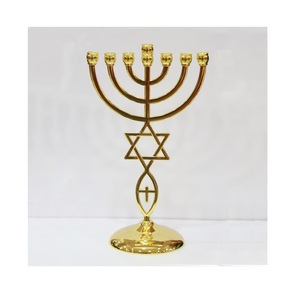 วินเทจคลาสสิกเจ็ดสาขาทองเหลืองแข็ง Menorah อิสราเอลเยรูซาเล็มทำด้วยมือเจ็ดสาขา - Product Image 3