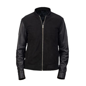 Venta al por mayor de chaqueta personalizable de cuero de ante de los hombres con mangas de cuero de vaca de calidad superior OEM diseño personalizado de moda Body Fit - Product Image 1