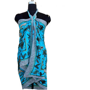 Paero Sarong en coton personnalisé 1 pièce imprimé à la main, vêtements de plage en paon léger multicolore avec logo avant de bikinis à volants - Product Image 3