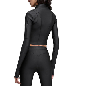 Custom <b>Women's</b> Slim Fit <b>Zip</b> <b>Up</b> Activewear <b>Jacket</b> Thumbhole Yoga <b>Jacket</b> Cropped Gym Running Fitness Sports <b>Jacket</b> Private Label - Product Image 3