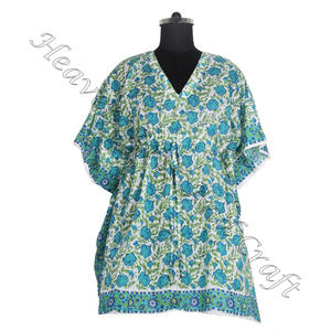 100% coton bloc imprimé caftan court de Jaipur Sanganeri coton imprimé motifs floraux indiens costume de nuit court caftan Kimono - Product Image 2