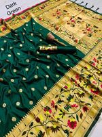 Saree en soie Pure et douce, brochet tissé or Original, Design bordure, Blouse unie, Zari bordure, créateur, vêtements de mariage