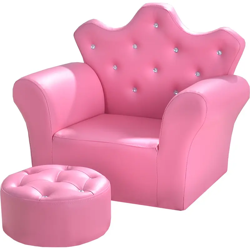 hot selling pink color high quality leather crown shape baby furniture sofa kids' sofa kids' chair for living room