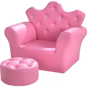 hot selling pink color high quality leather crown shape baby furniture sofa kids' sofa kids' chair for living room