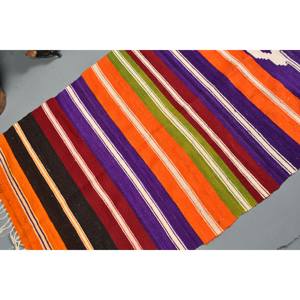 Tapis en laine turque vintage 240X380cm Orange Violet Patchwork Design Technique de tissage plat pour décor de salon 4m Latex pour voitures - Product Image 4