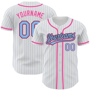 Meilleures ventes Vêtements d'équipe personnalisés Maillot de baseball authentique blanc bleu clair à fines rayures bleu clair noir-rose - Product Image 1