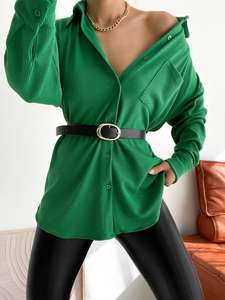 Vestido camisero de mujer de gran tamaño de alta calidad con manga larga y cuello en V, ropa de punto informal con botones para primavera y verano - Product Image 6