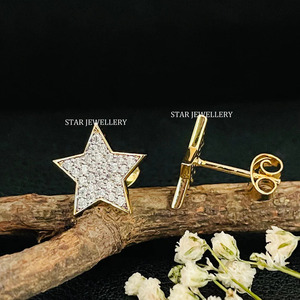 14K Solid Gold Natural Diamond Iced STAR Solid Gold <b>Earring</b> Fine Jewelry. - Product Image 5