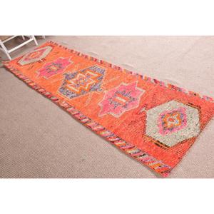 Vintage Turkish <b>Runner</b> <b>Rug</b> 2.7x8.7 ft, Herki Orange Wool <b>Rug</b> - Product Image 3