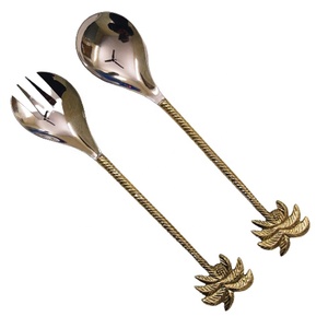 Juego de servidor de ensaladas de acero inoxidable, con mango hecho a mano de resina de melocotón, bonito y elegante, juego decorativo de lujo para servidor de ensaladas - Product Image 3