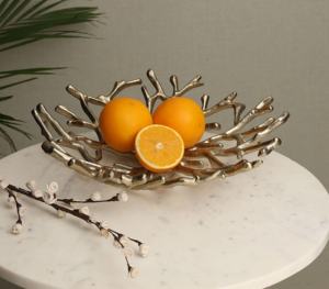 Plateau de service en métal de luxe avec poignée décorative en forme de feuille Plateau ovale long pour collations et desserts pour la décoration de la maison et de la table - Product Image 4