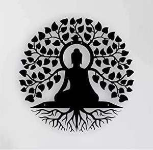 Décoration murale élégante de luxe pour la maison hôtel restaurant et salon décoration couleur noire feuille conception forme ronde tenture murale - Product Image 2