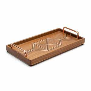 Plateaux de service en bois d'acacia écologiques, modernes, luxueux, à motifs solides, gravés à la main, de forme irrégulière, décoration de fête - Product Image 6